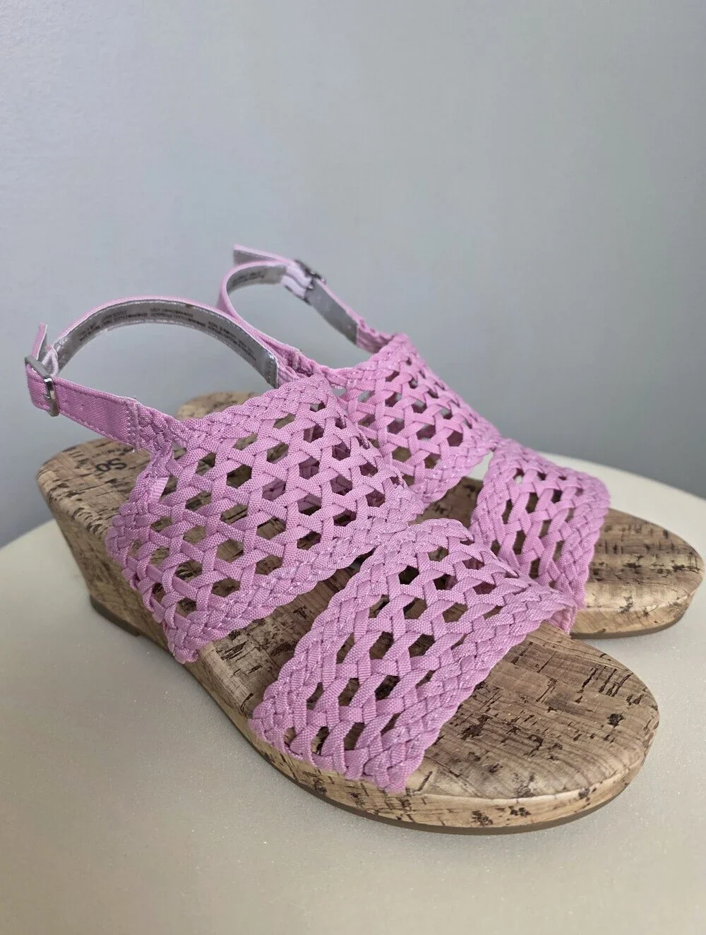 SO Adrienne Girls Light Pink Woven Cork Wedge Sandals - Size 5 - Memory Foam NEW